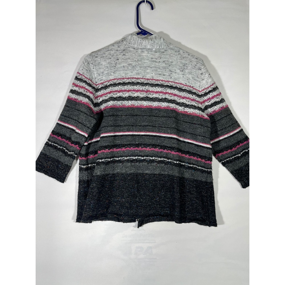 Alfred Dunner Wool Blend Cardigan Sweater Knit Striped Pink Women Gray/Pink Sz L - Picture 2 of 8